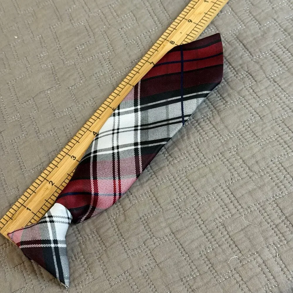 Red Black White Plaid Clip On Tie Toddler Boys Little Kid